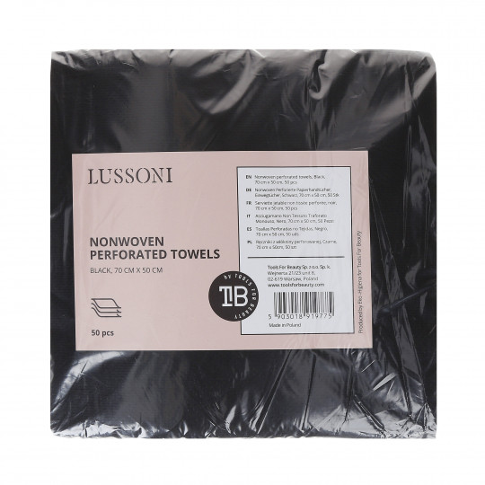 LUSSONI by Tools For Beauty, Serviette jetable non tissée perforée, noir, 70 cm x 50 cm, 50 pcs