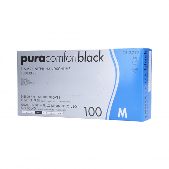 PURA COMFORT Gants jetables en nitrile, couleur noire, taille M, 100pcs