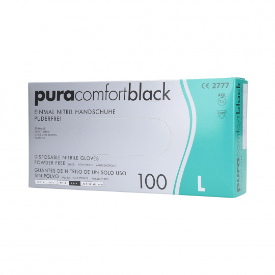 PURA COMFORT Gants jetables en nitrile, couleur noire, taille L, 100 pcs