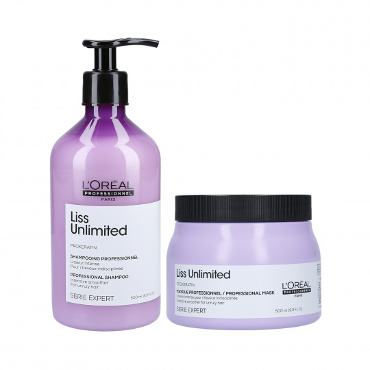 L'OREAL PROFESSIONNEL LISS UNLIMITED Coffret cheveux lissant Shampooing 500ml + Masque 500ml